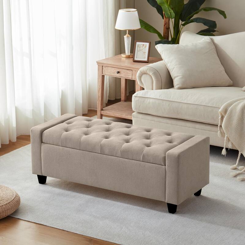 HUIMO Modern Upholstered Flip-Top Storage Ottoman