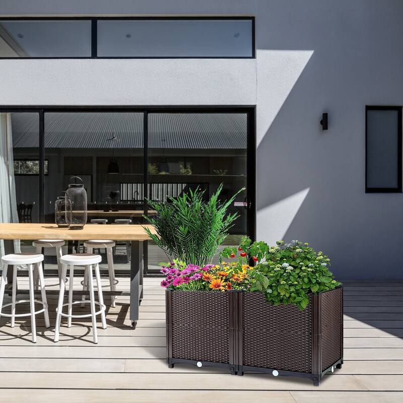 Elevated Plant Growth Box with Water Storage Tray for Indoor Outdoor Vegetable Gardening