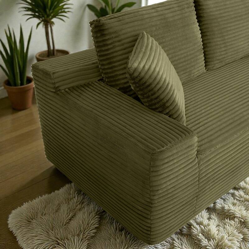 125" L Shaped Sectional Sofa with 2 Ottomans, Cloud Corduroy Couch with Deep Seat, Cup Holders and USB Ports