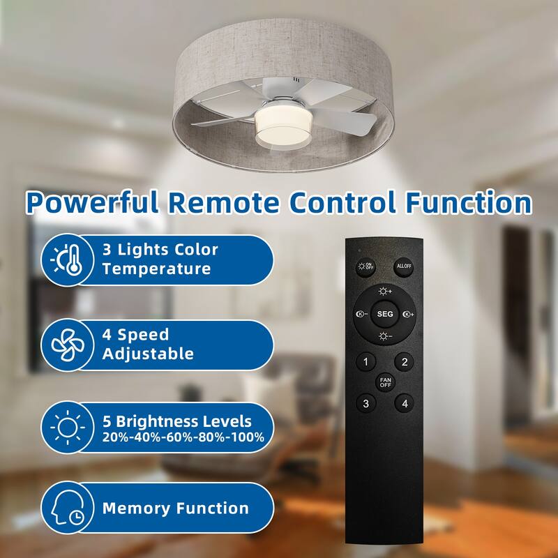 17.7 in. Indoor Socket Ceiling Fan Light with Remote, LED Light, 4 Fan Speeds, Dimmable, 3 Color Temperatures
