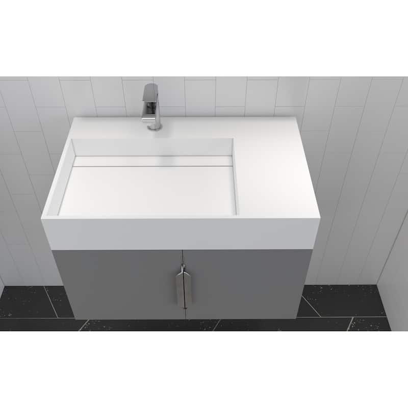 Amazon 30" Wall Mounted Bathroom Left Basin Vanity Set w/ White Top