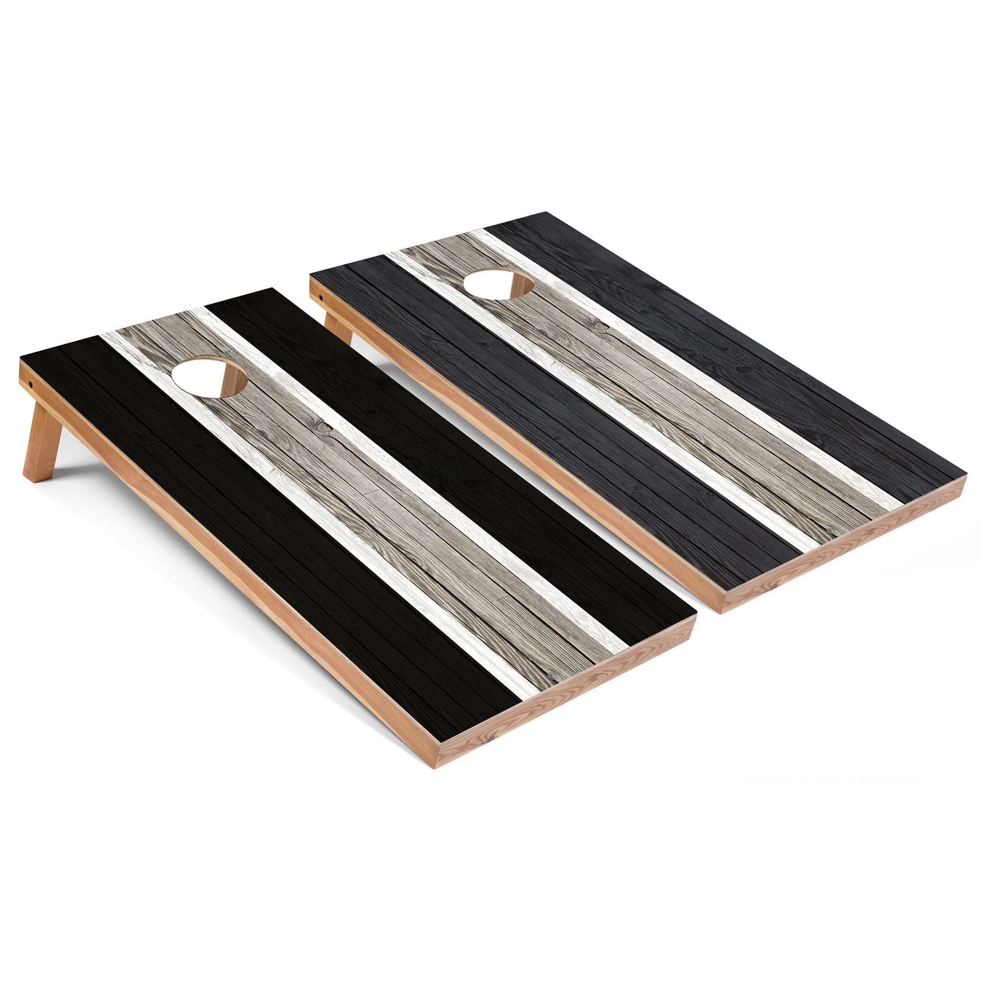 Black and Dark Grey Striped Outdoor Cornhole Set