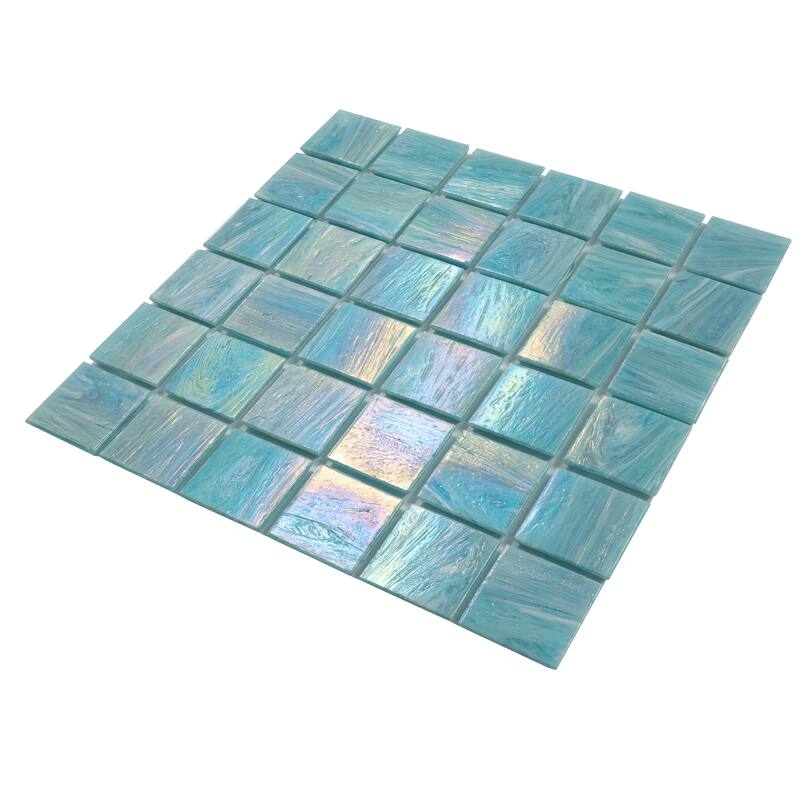 Apollo tile 12" x 12" Celestial Glossy Light Teal Blue Glass Tile (10 sq ft/case) - 10 Pack