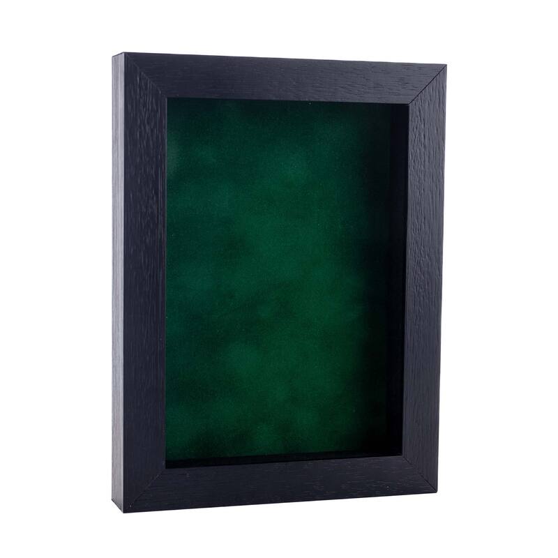 9x12 Shadow Box Frame Textured Black Wood Includes a Forest Green Real Suede Texture Acid-Free Backing Board - Holds 9x12 Photo