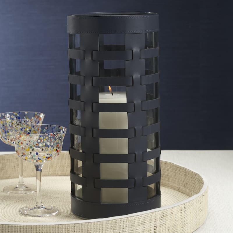 Nappa Woven Leather Glass Hurricane/ Vase
