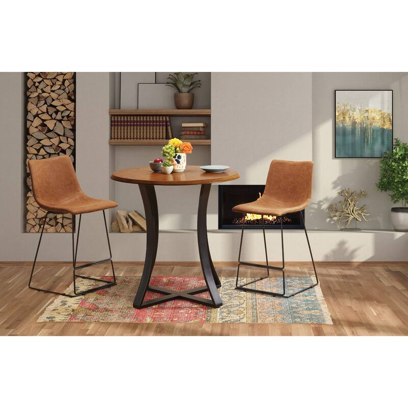 3-Piece 36" Round Top Counter Height Dining Table with 2 Faux Leather Stools