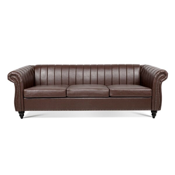 83 inch PU Leather Chesterfield Sofa with Nailhead Trim and