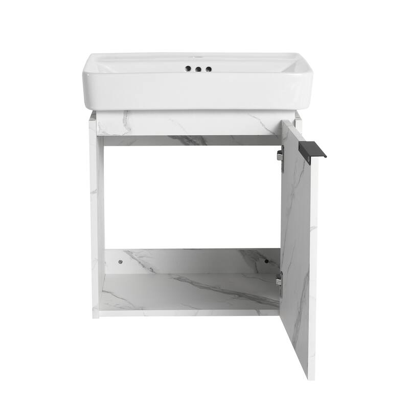 Plywood Wall-Mounted Bathroom Vanity with Integrated Resin Sink