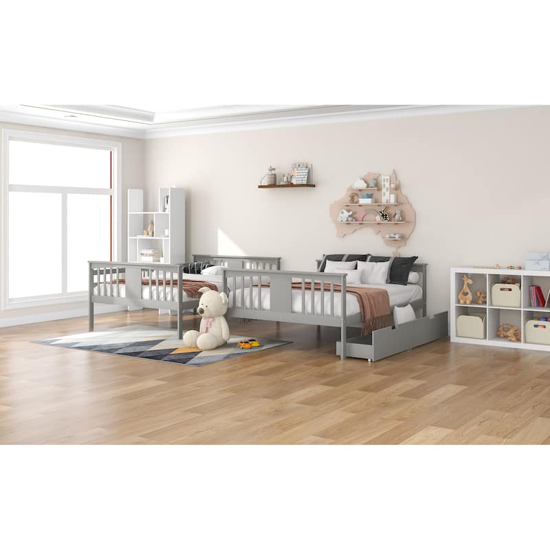 Full Size Bunk Bed with Storage Drawers, Sturdy Wood Construction, Convertible into Two Full Beds