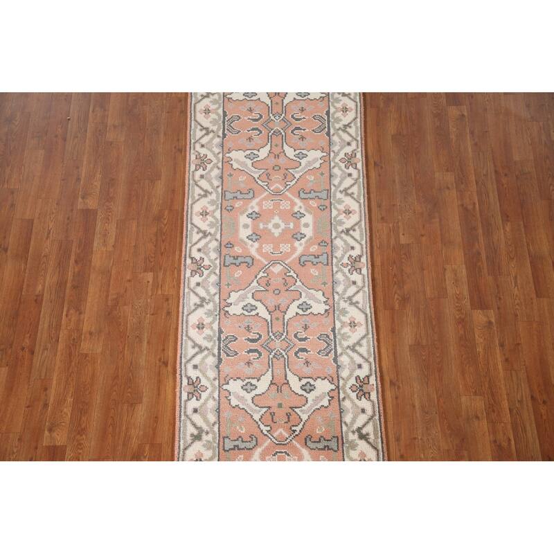 Floral Peach Oushak Style Runner Rug Hand-knotted Wool Carpet - 2'7"x 8'2"
