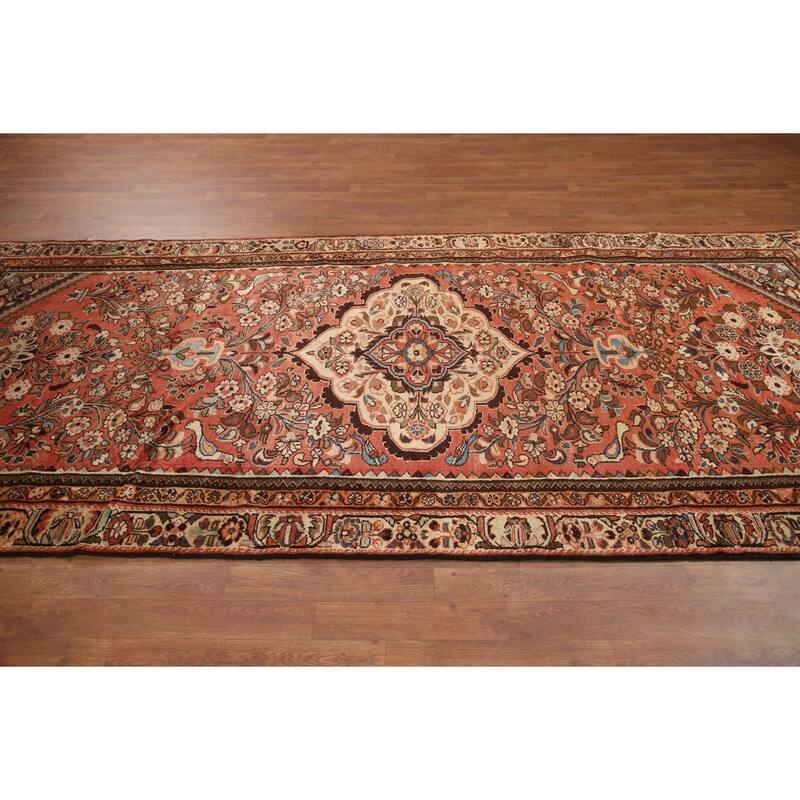 Hand Knotted Oriental 100% Wool Carpet Traditional Floral Oranges & Rust Lilian Area Rug - 10' 8'' X 4' 9''