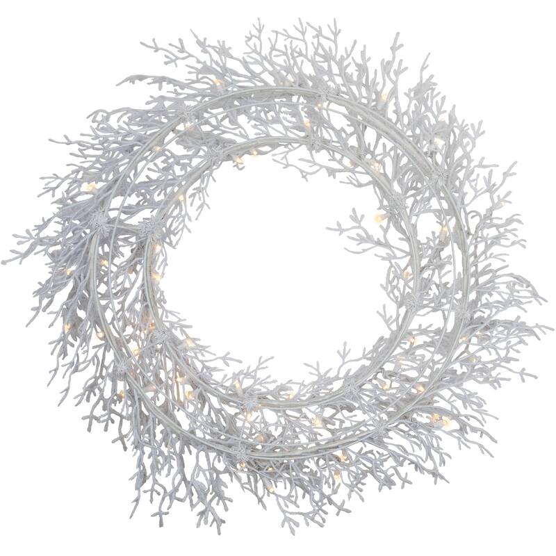 Pre-Lit Flocked Twig Artificial Christmas Wreath - 30" - LED Warm White Lights