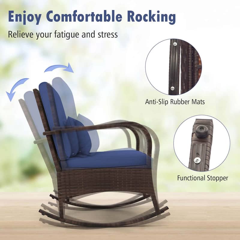 Costway 3 PCS Rocking Bistro Set with Removable Cushions & Tempered - See Details
