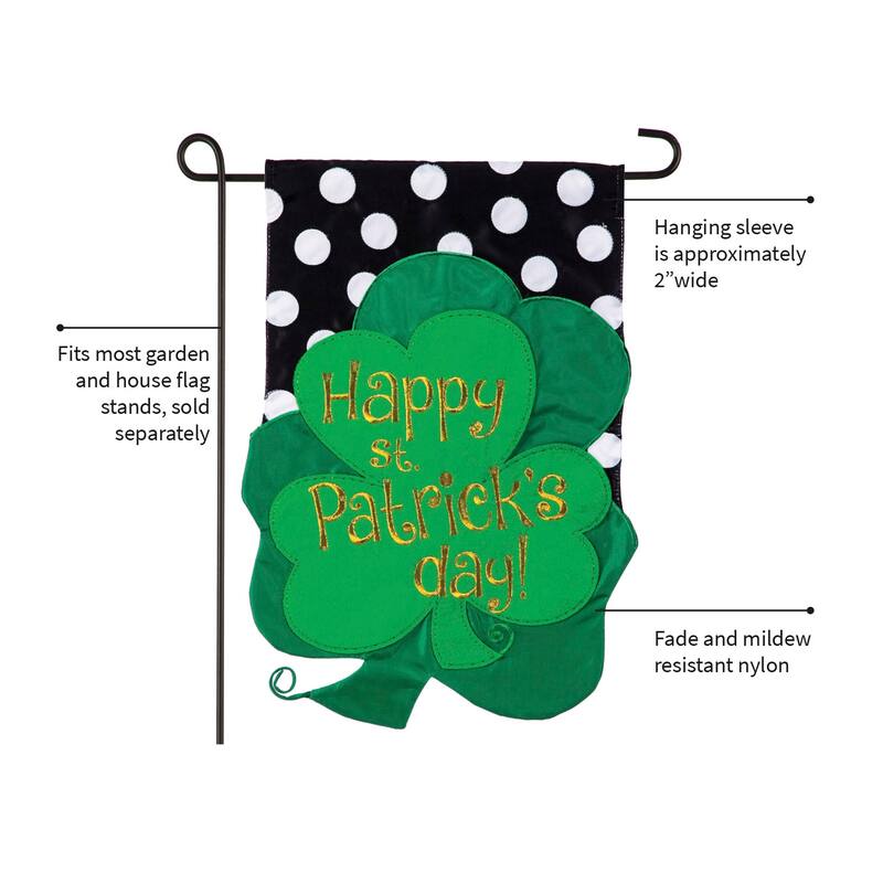 12.5 in. x 18 in. St. Patrick Clovers Garden Applique Flag