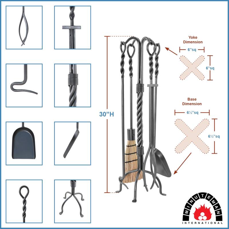 Achla Designs Twisted Rope Fireplace Set of 4 Tools, 30 Inch Tall, Graphite Finish