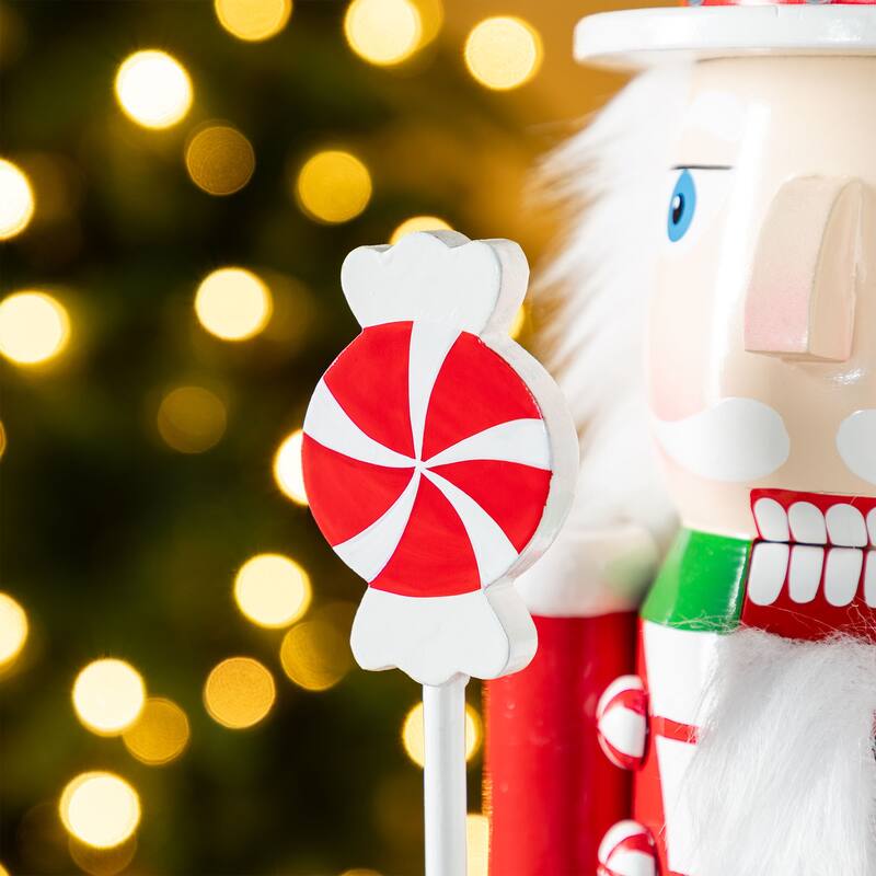 Glitzhome Wooden Christmas Green Brush Tree or Pink Cake Nutcracker