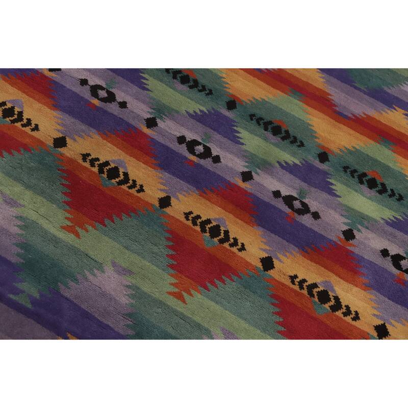 Hand-knotted Tribal Wool Purples Geometric Oriental Area Rug - 9' 2'' X 6' 1''