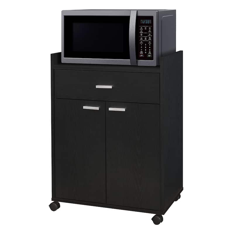 Kitchen Microwave Cart, Accent Storage Cabinet with 1 Drawer and 2 Doors, Black