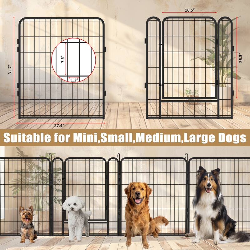 8 Panels Heavy Duty Metal Pet Fence Playpen Kit Indoor/Outdoor Pet Dog Fence Playground Exercise Pen (31.7 in. H x 27.4 W)