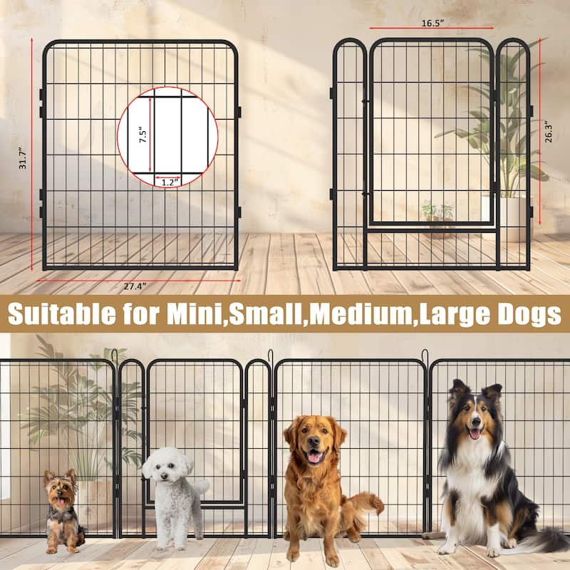 8 Panels Heavy Duty Metal Playpen with door,31.7"H Dog Fence Pet Exercise Pen for Outdoor, Indoor