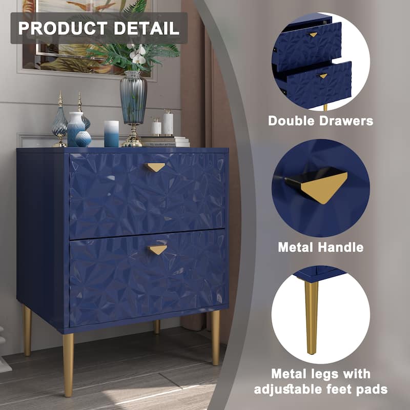 Clihome 2 Drawers High Gloss Storage Accent Nightstand for Bedroom