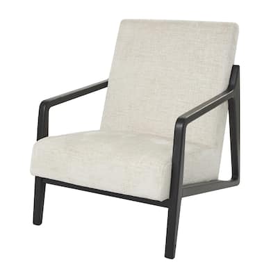 Polyester Mid Century Modern Boucle Accent Chair with Black Wood Frame - Cream - Roche River Decor