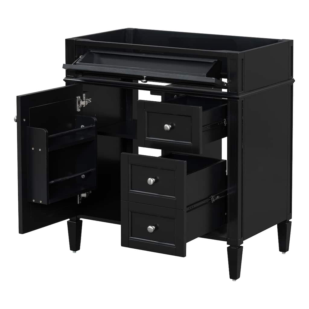 Roomfitters 30" Bathroom Vanity Cabinet with 2 Drawers, Sink Base Only, Sleek Modern Design for Bathroom Storage, Black