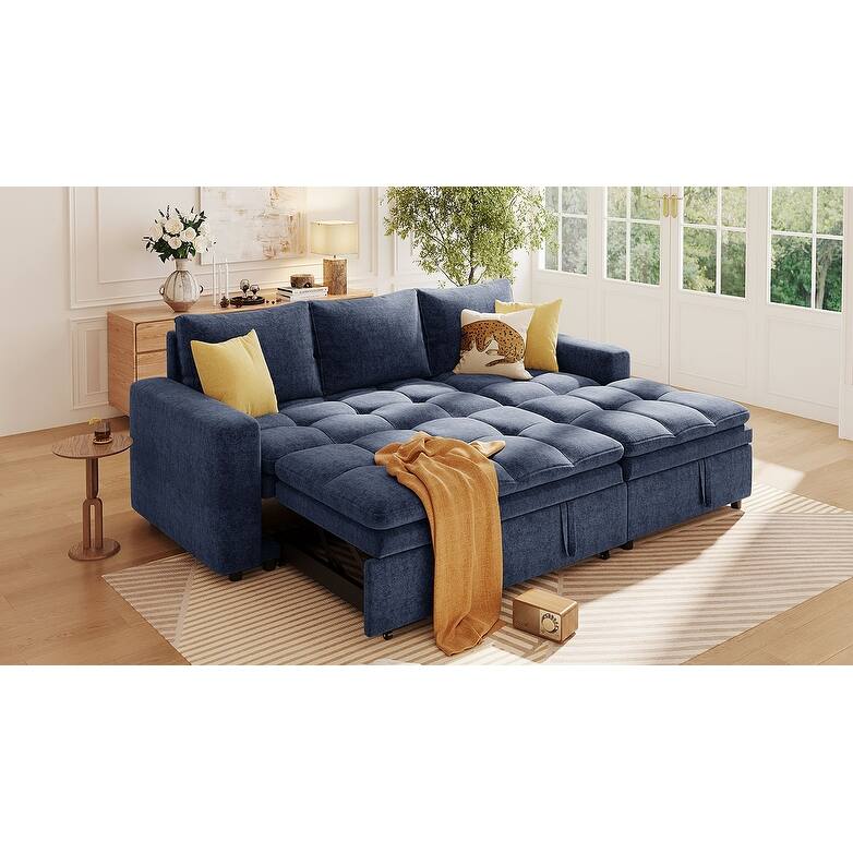 89" Polyester L-Shaped Sectional Sofa with Storage Chaise