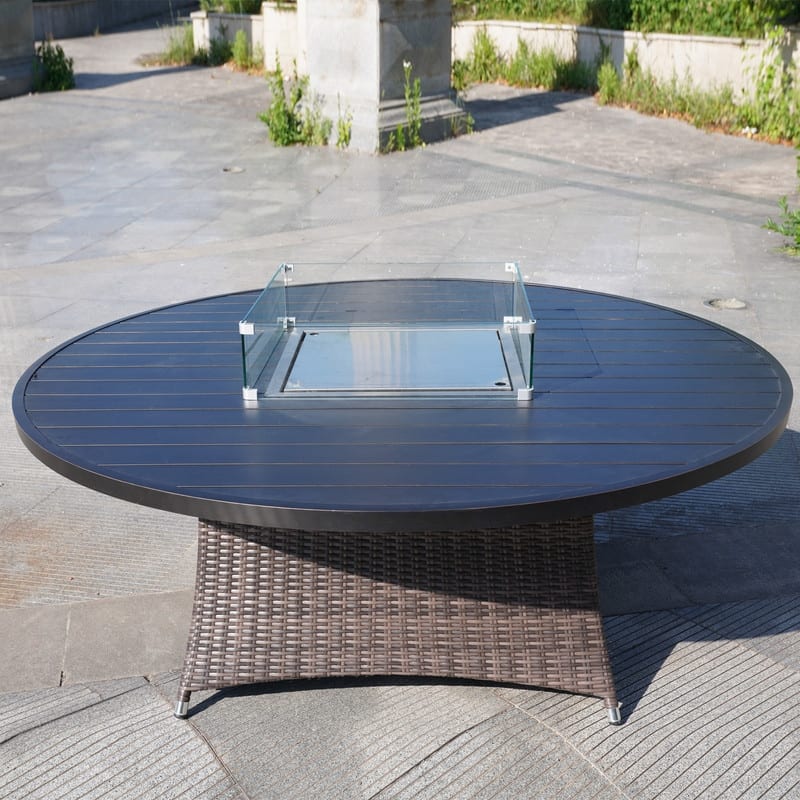 Ellington Outdoor Wicker Round Firepit Dining Table - Brown