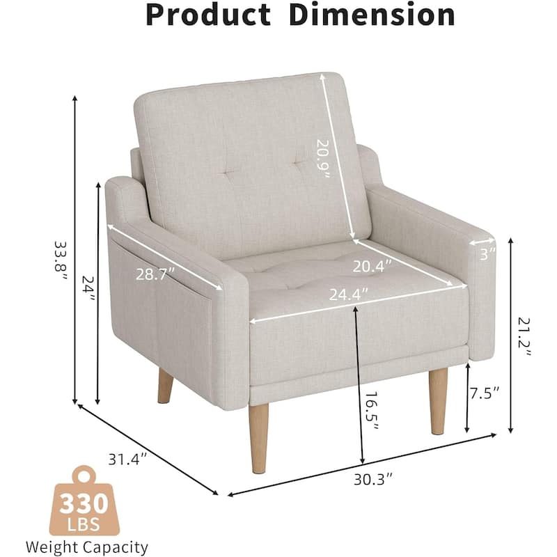 Mid Century Modern Accent Chair,Upholstered Armchair,Comfy Reading Chair with Wood Legs,Fabric Single Sofa Chair