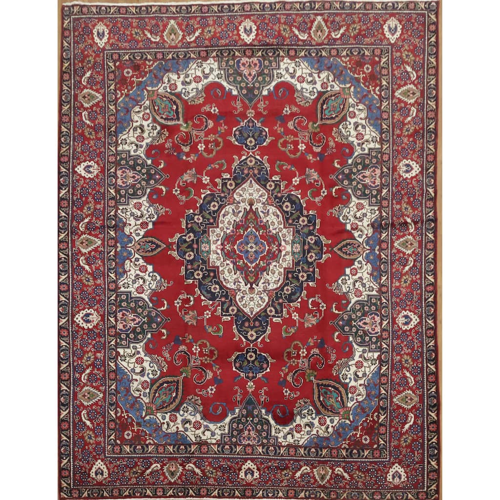 Hand Knotted Oriental 100% Wool Carpet Traditional Geometric Red Tabriz Area Rug - 13' 1'' X 10' 1''