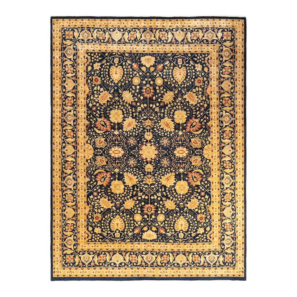 Overton Handknotted Wool Traditional Oriental Blue Area Rug - 9' x 12'