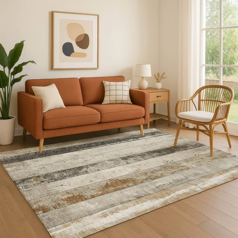 Premium Washable Super Soft Modern Stripe Mayfield Rug - Beige - 2'6" x 3'10"