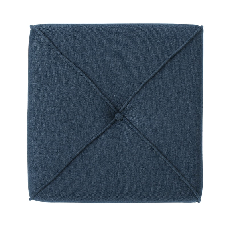 Liasa Ottoman, Navy Blue Fabric, Cube Shaped Plush Cushion, 17 Inch