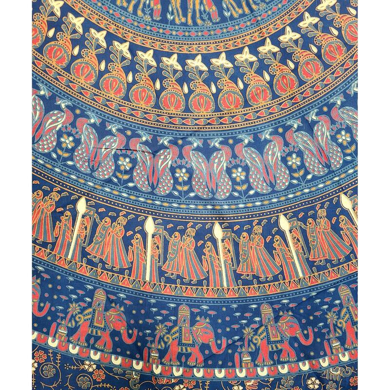 Cotton Traditional Mandala Elephant Floral Tablecloth Round - 81-in Round