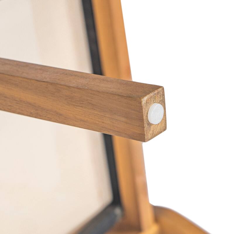 Roomfitters Set of 2 Outdoor Dining Chairs, Acacia Wood Teak Finish Frame with Breathable Mesh Seating, Beige