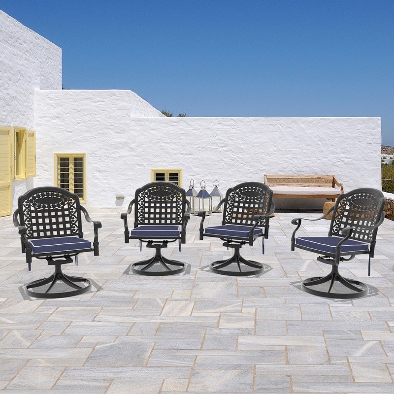 Black Swivel Aluminum Patio Outdoor Dining Chair (4-Pack)