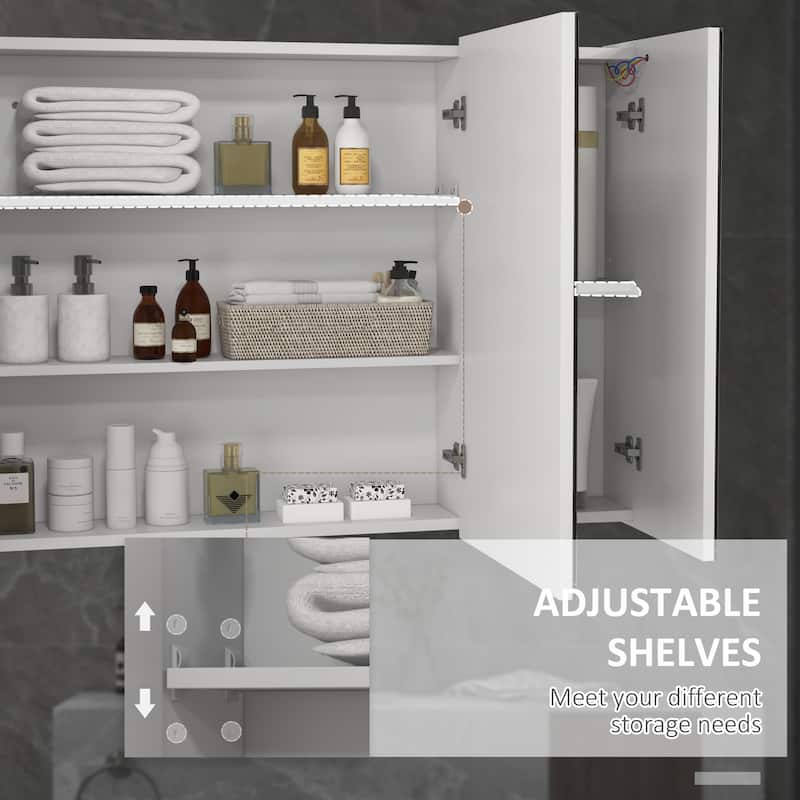 White Wall-Mounted Bathroom Mirror Cabinet with LED Lights and Adjustable Shelves Touch Control - 35.5" W x 6" D x 25.5" H