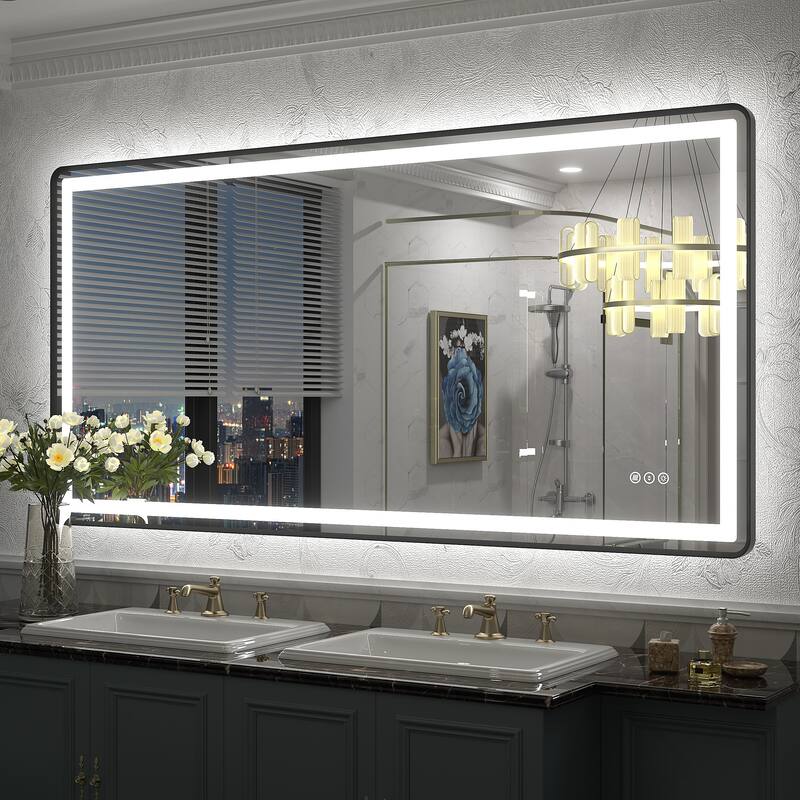 UL Certified Black Metal Framed LED Front Light and Backlit Anti-Fog Wall Bathroom/ Vanity Mirror