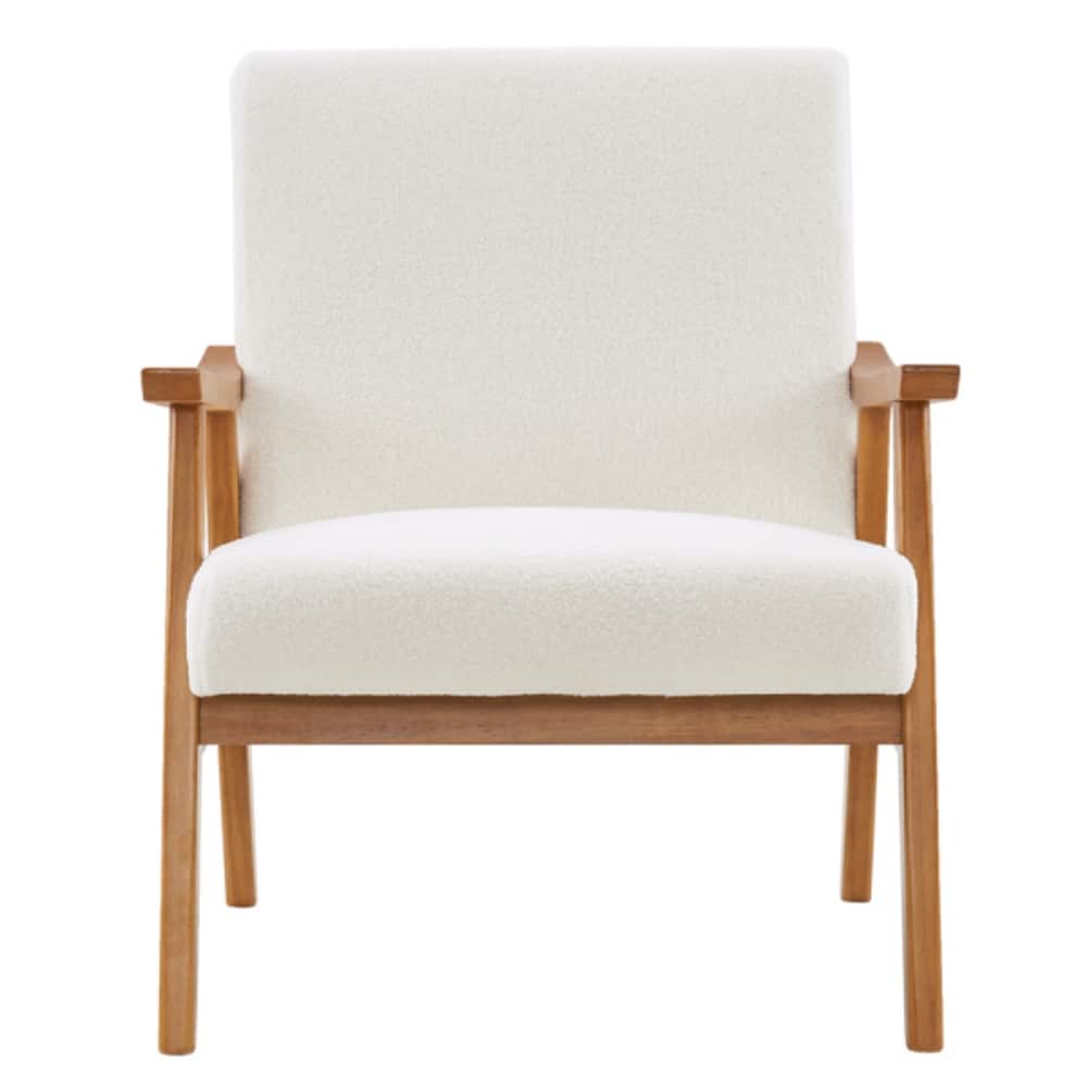 Solid Wood Armrest Teddy Velvet Simple Single Indoor Lounge Chair Backrest Creamy-White - 27.56" x 31.89" x 33.07"