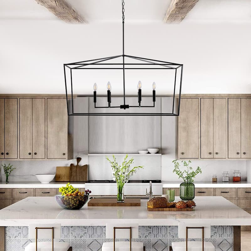 Farmhouse Rectangle 6-Light Kitchen Island Chandelier Over Table