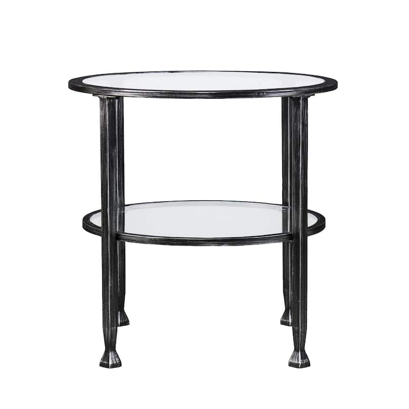 HomeRoots 24" Black Glass And Iron Round End Table - 24x24x24