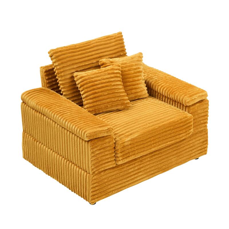 Corduroy Single Sofa Set with 2 Throw Pillows (500lb Capacity)