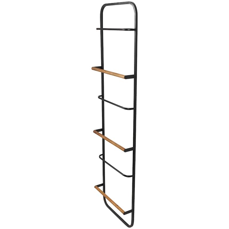 Metal 6 Rung Ladder with Brown Wood Accents - Black - Roche River Decor - 4"W x 19"L x 70"H