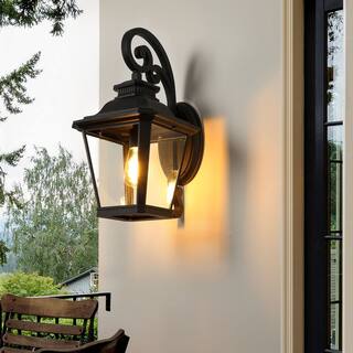 21"(H) 1-Pack Outdoor Wall Lantern Light, Vintage Black Metal & Clear Glass Sconce for Porch, and Garden Lighting (No Bulb)