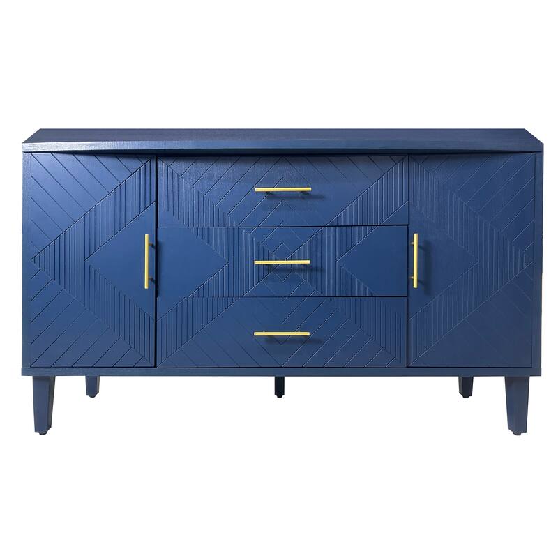 Navy Blue Storage Cabinet Sideboard with 3 Drawer & Curved Desktop