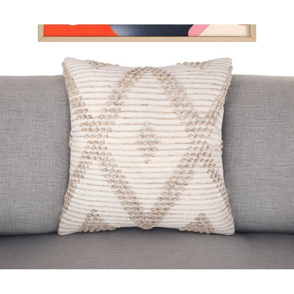 20" White and Natural Diamond Throw Pillow