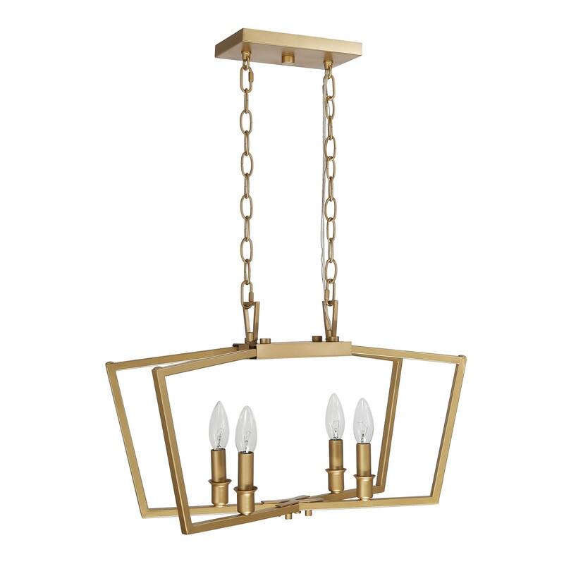 Rella Modern Gold 4-Light Cage Chandelier Candle Linear Lantern Kitchen Island Hanging Lights - L21"xW7"xH12.5"