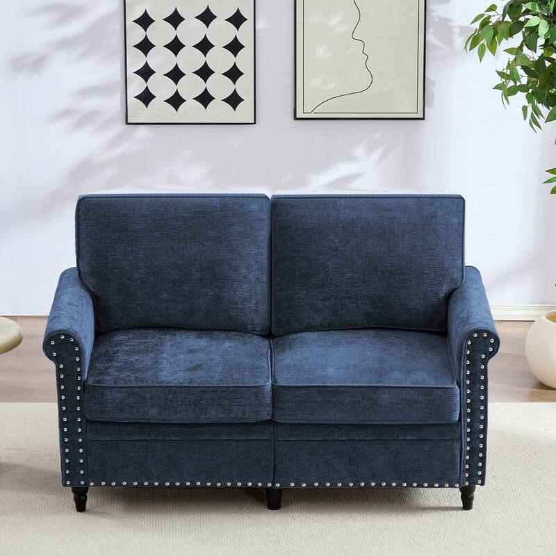Mixoy 53.9''Chenille Living Room Sofa,Modern 2-Seater Sofa Couch,Loveseat Sofa with Unique Riveted Look