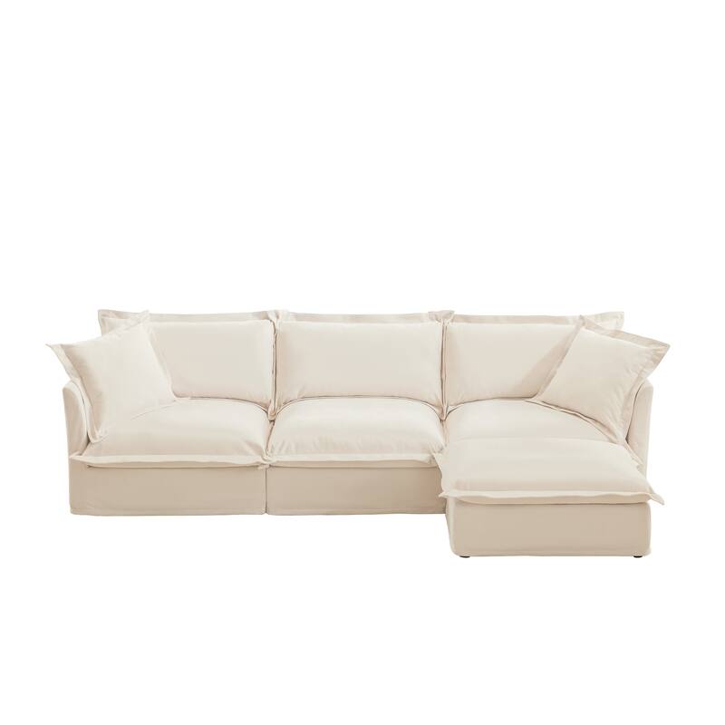 Modern Deep Seat Modular Sofa with Plush Chenille Cushions and Removable Covers for Living Room and Guest Room